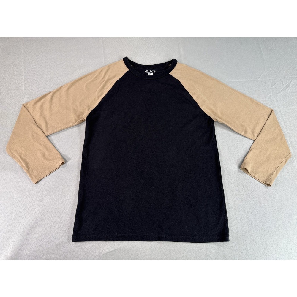 PLACE Raglan Long Sleeve Colorblock Two Tone Shirt L/G (10/12) Black Tan Men
